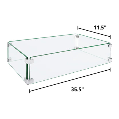 vchin Fire Pit Wind Guard, 35.5"x11.5"x6" Square Fire Pit Glass Wind Guard Made of Clear Tempered Glass, Set with Assembly Instructions, Free Screwdriver, Easy to Install