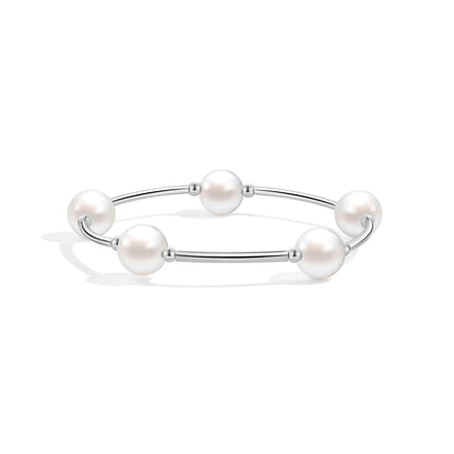 Elegance 11 designs Silver Blessing Bracelet 10mm Crystal White Pearl Bracelet Dainty Thin Tube For Women Simple Bridal Gifts For Friends And Loved