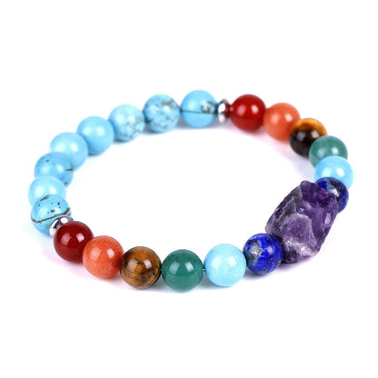 HZHRony 8mm Natural Crystal Bead Bracelet 7 Chakra Bracelet with Real Stones Anxiety Beaded Bracelets Amethyst Jewelry Gifts 7 Inches