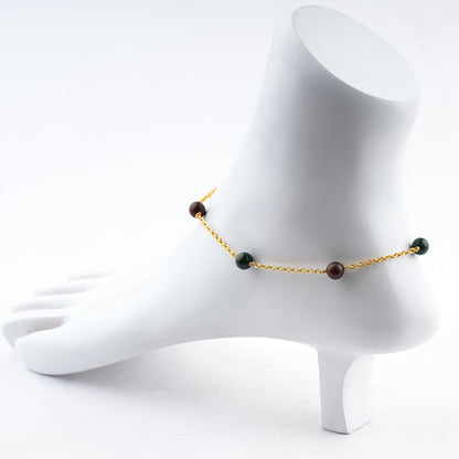 JEWEL OF ROCKS Lapis Lazuli Beaded Anklet, Handmade Craft, Anklet Beads Bracelet, Chakra Healing Anklet, Gemstone Women Jewelry, Hypoallergenic Gold Plated Brass Anklet 9 inch + 1.5 inch (1pcs)