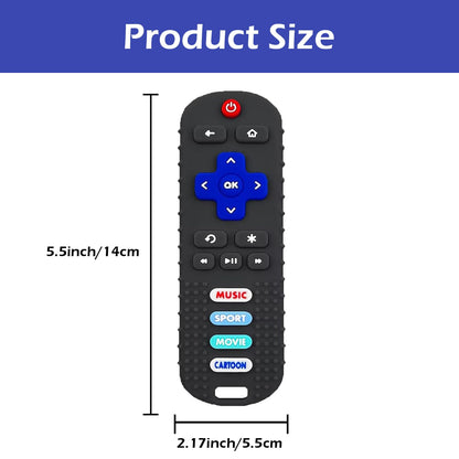 ERSIHUA 2-Pack Baby Teething Toys-TV Remote Control Shape Silicone Infants Teething Toys for Babies 0-18 Months,BPA-Free (Black+Blue)