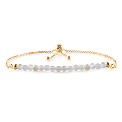 InfinityGemsArt Moonstone Bracelets For Women June Birthstone Jewelry Micro White Beads Beaded Stone Bolo Slider Crystals Gemstones, 14K Gold Plated Adjustable Chain, Valentines Day Gifts For Her