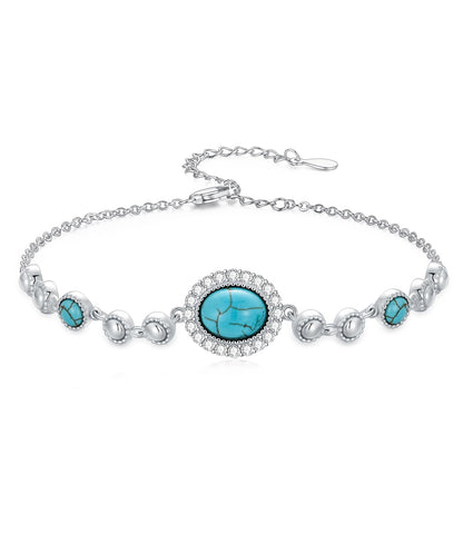 DOLIOX Real Turquoise Adjustable Bracelet for Women with CZ 925 Sterling Silver Elegant Genuine Green Gemstones Bracelets Jewelry for Her Wife Mom