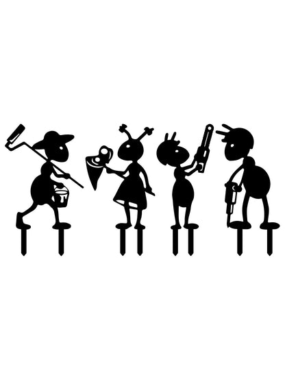 Ruelen 4 Piece Metal Ant Garden Decorative Stakes - Black Working Farm Yard Art Decor. Outdoor Art for Pathway & Lawn Patio Backyard Decoration Set