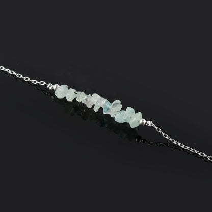 Gemimpression Handmade Aquamarine Chips Bar Bracelet – Natural Energy Healing Crystals – Silver Plated Adjustable 8 Inch Chain – Christmas Gift