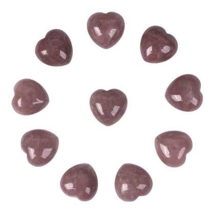 Natural Strawberry Quartz Gemstone Healing Crystal 0.8" Mini Puffy Heart Pocket Stone Iron Gift Box (Pack of 10)