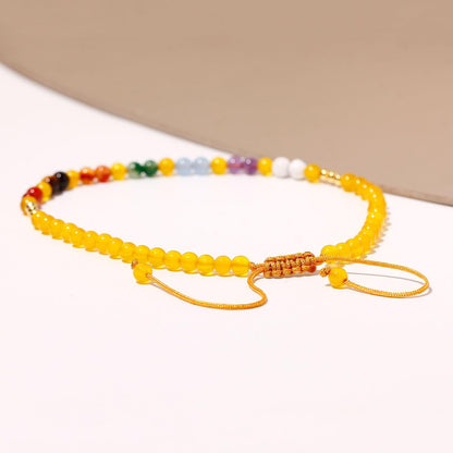 Wizock Reiki 7 Chakra Beaded Anklet Meditation Yoga Colorful Ankle Bracelets for Women Balance Beach Foot Jewelry Adjustable (Yellow Agate)