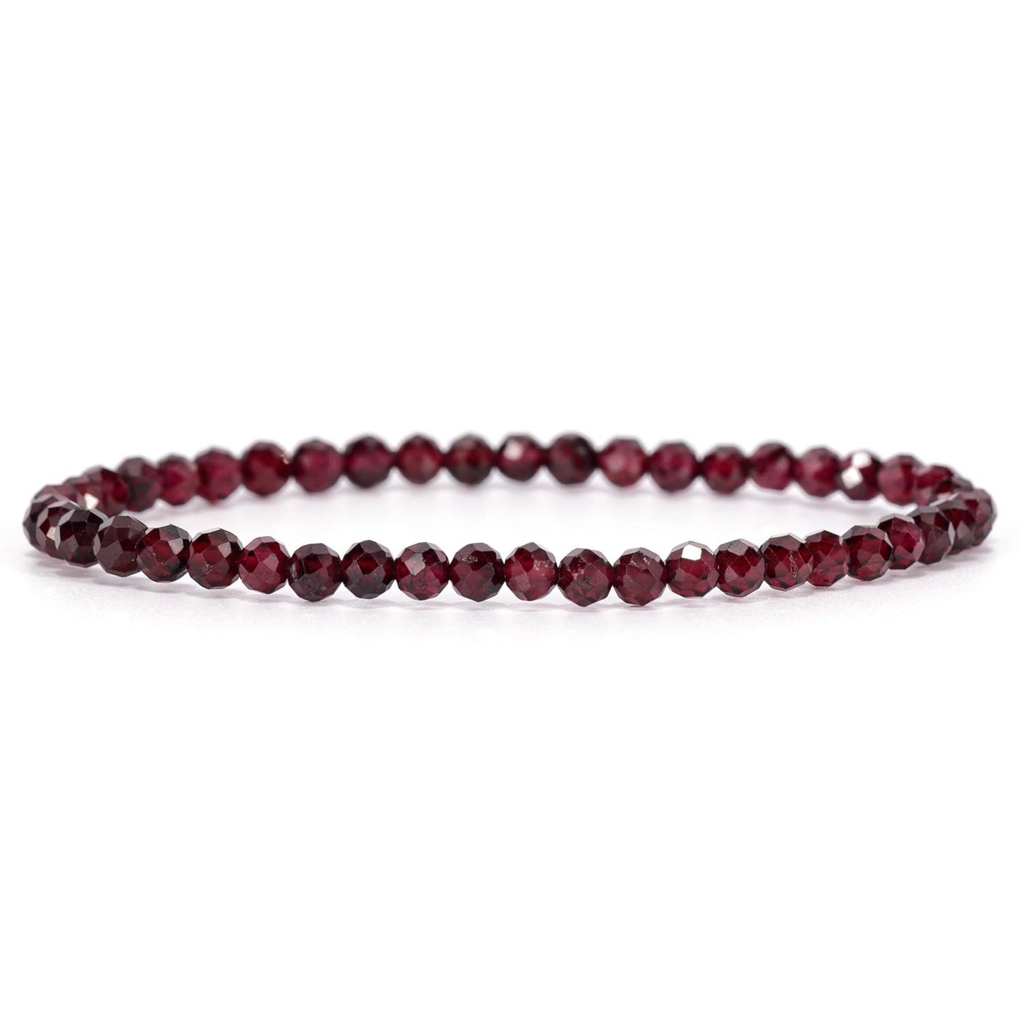 Angelstones Natural Red Garnet Gemstone Stretch Bracelet, 4mm Faceted Round Beads, Crystal Healing for Women
