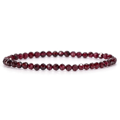 Angelstones Natural Red Garnet Gemstone Stretch Bracelet, 4mm Faceted Round Beads, Crystal Healing for Women