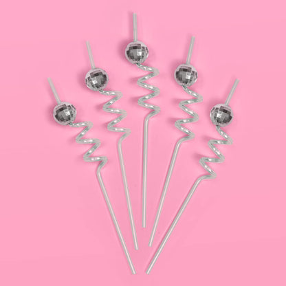 xo, Fetti Disco Ball Reusable Swirly Straw Set - 16 pc | Groovy Birthday Party Supplies, Last Disco Bachelorette Decorations, 70s, Space Cowboy