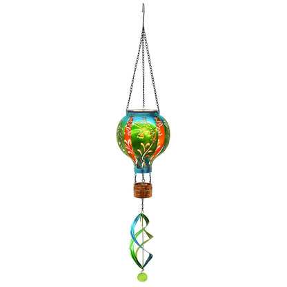 Hot Air Balloon Solar Lantern Hummingbird Wind Spinners with Flickering Flame Light Hanging Solar Lantern Outdoor Waterproof Decorations for Outside Patio Garden Yard