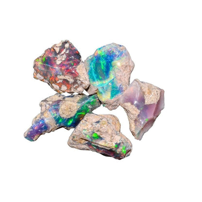Natural 250 Cts Raw Ethiopian Opal Rough Gemstones Lot Multi Fire Welo Opal Stones for Tumbling & Jewelry Making Supplies Healing Crystals Gems Rocks Loose Gemstones