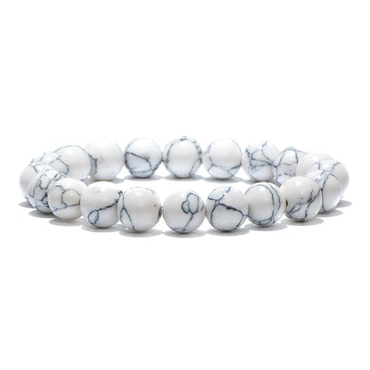 Natural Stone Beads 100pcs 10mm White Howlite Round Genuine Real Stone Beading Loose Gemstone Hole Size 1mm DIY Charm Smooth Beads for Bracelet Necklace Earrings Jewelry Making (White Howlite, 10mm)