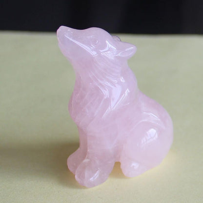 HLbshi Hand Carved Gemstone Crystal Wolf Figurine Animal Statue Carving Office Home Decor Collections 2'' (Pink Rose Quartz)