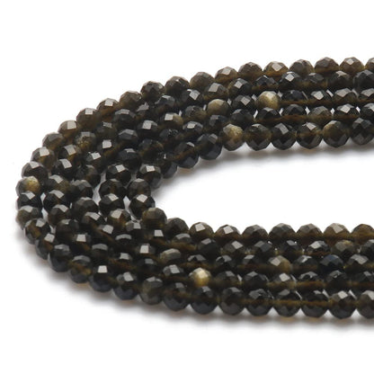 Song Xi 120pcs 3mm Natural Gold Obsidian Gemstone Beads Faceted Round Loose Stone Beads for Jewelry Making