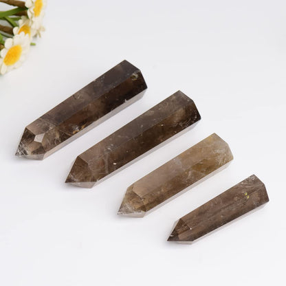 WUYOUSHI 1PCS Smoky Quartz Natural Crystal Towers2.75-3.54" Healing Crystal Wand 6 Faceted Chakra Reiki Meditation Therapy