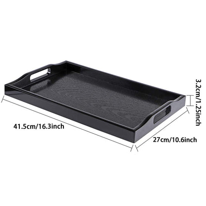 MDLUU Plastic Serving Tray, Ottoman Tray with Cutout Handles, Rectangle Butler Tray for Breakfast in Bed, Coffee Table Decor, Party (Black)