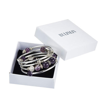 BULINLIN Bead Wrap Bangle Pearl Bracelet - Silver Metal Bracelet Gifts For Women(02-Purple)
