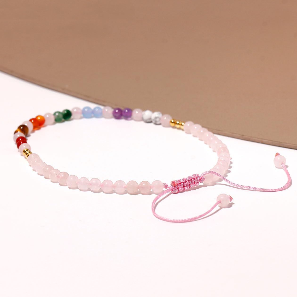 Wizock Reiki 7 Chakra Beaded Anklet Meditation Yoga Colorful Ankle Bracelets for Women Balance Beach Foot Jewelry Adjustable (Rose Quartz)