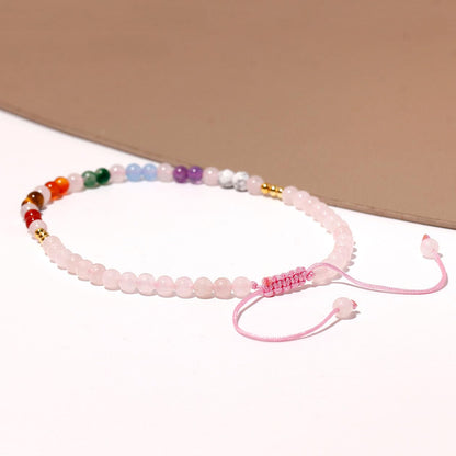 Wizock Reiki 7 Chakra Beaded Anklet Meditation Yoga Colorful Ankle Bracelets for Women Balance Beach Foot Jewelry Adjustable (Rose Quartz)