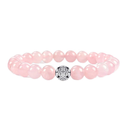 MetJakt Healing Crystals Beaded Bracelets for Womens Natural Gemstone 8mm Beads Stretch Bracelets with 925 Sterling Silver Double Happiness Pendant (Rose Quartz)