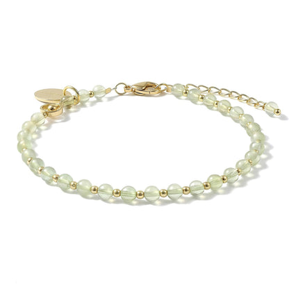 Morchic 3mm Green Prehnite Natural Gemstone Beaded Bracelet for Women, Dainty Tiny Charm Jewelry, Adjustable 7.1-8.6", Ideal Birthday Holiday Gift