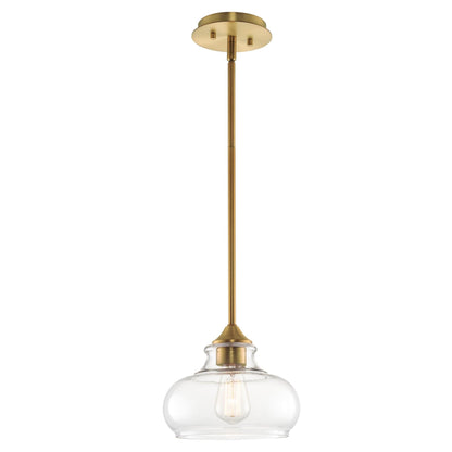 Kira Home Harlow 9" Modern Schoolhouse Pendant Light with Clear Glass Shade, Industrial Farmhouse Hanging Light with Schoolhouse Glass, Warm Brass Finish