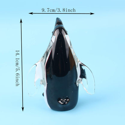 Quligeta Hophen Glass Penguin Figurine Handmade Blown Art Crystal Penguin Sculpture Animal Statue Collectable Desk Decoration Ornaments (White and Black)
