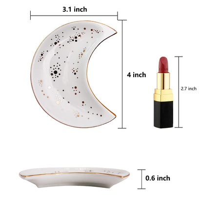 Soddeph Small Moon Ceramic Jewelry Tray, Decorative Trinket Dish, Ring Holder Plate, Modern Accent Tray for Bathroom, Nightstand, Entryway Table, Vanity (1, White)