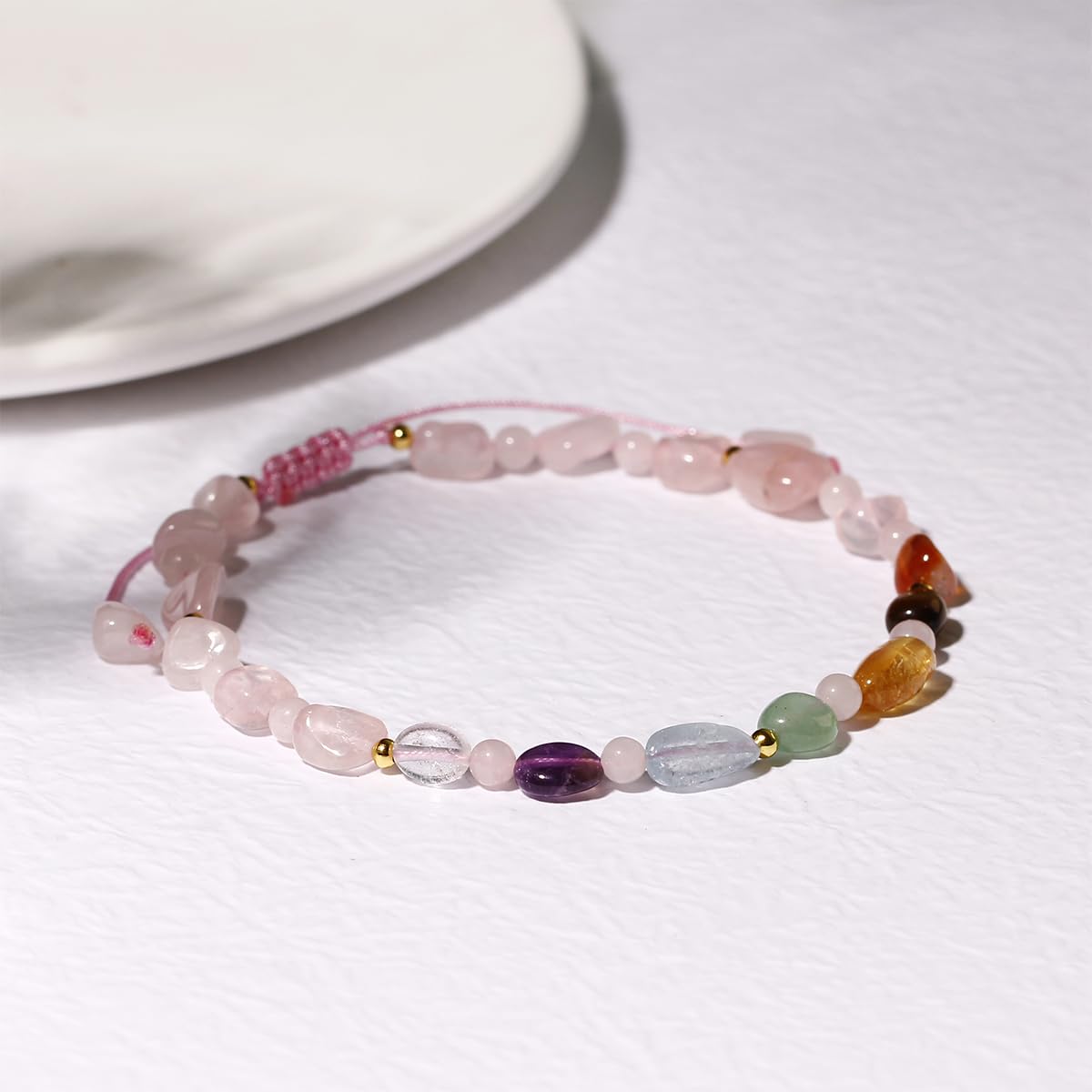 Jewever 7 Chakra Crystals and Stones Anklet Irregular Tumbled Gems Beaded Ankle Bracelets for Women Spiritual Energy Meditation Yoga Healing Jewelry Mom's Gifts (Rose Quartz)
