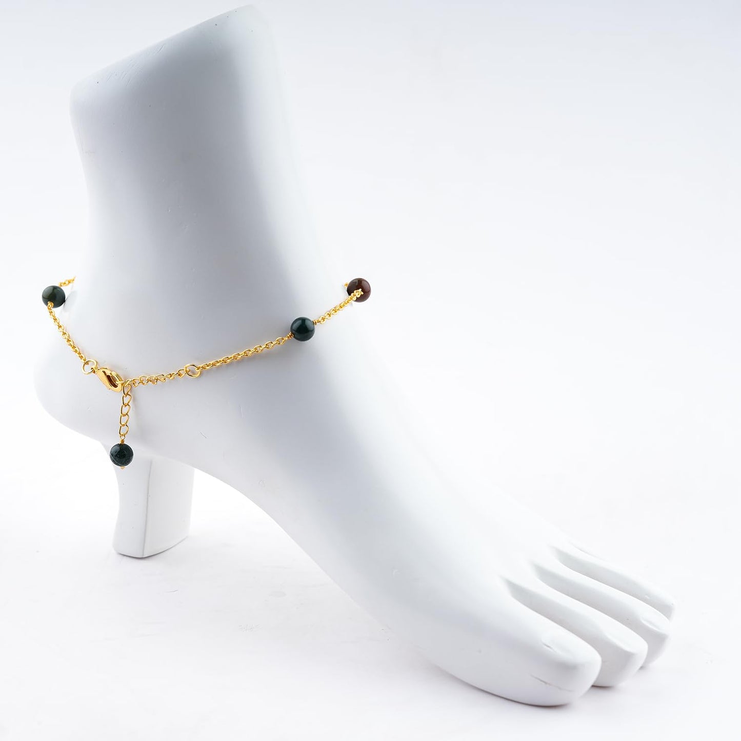 JEWEL OF ROCKS Lapis Lazuli Beaded Anklet, Handmade Craft, Anklet Beads Bracelet, Chakra Healing Anklet, Gemstone Women Jewelry, Hypoallergenic Gold Plated Brass Anklet 9 inch + 1.5 inch (1pcs)
