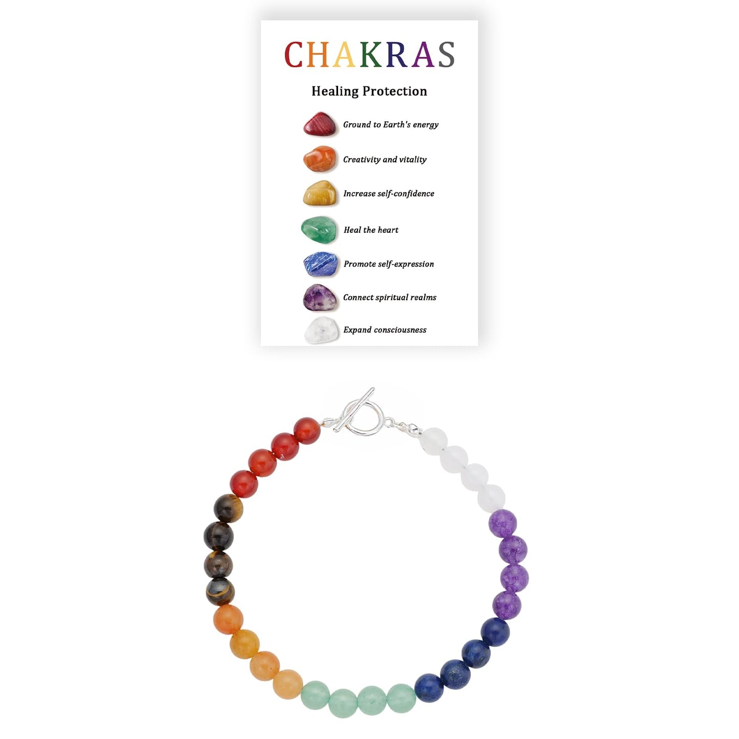Sheplus Relaxation Gifts for Women - 7 Chakra Gemstone Bracelet for Women Men, Natural Crystal Beads with 925 Sterling Silver Toggle Clasp,Yoga Meditation Energy Jewelry