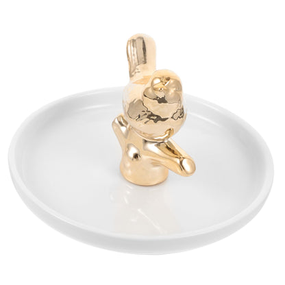 JECOMPRIS Unique Ceramic Jewelry Dish Ring Holder Tray White Tray for Wedding Decor