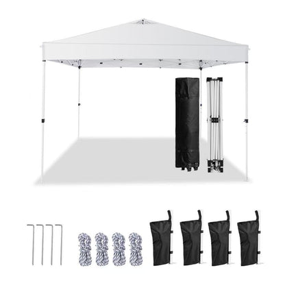 10x10 Pop Up Canopy Tent – One-Person Setup, Waterproof & UV-Blocking, Heavy-Duty Steel Frame, Wheeled Bag & Sandbags – Outdoor Shade for Beach, Camping, Backyard, Tailgate, Events (White)