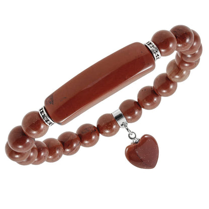 TUMBEELLUWA Healing Stone Bracelet 8mm Beads Chakra Crystal Energy Heart Charm Bracelet Handmade Jewelry for Women, Red Jasper