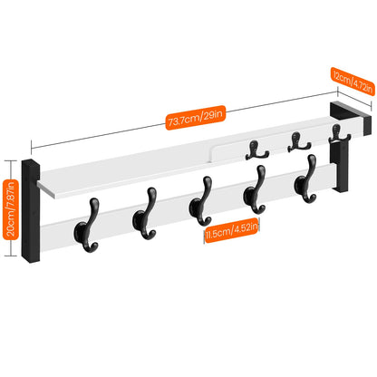 Homode Coat Rack Wall Mount, 29" Modern Floating Shelf with Key and Mail Holder, Wooden Entryway Hanging Shelf with Hooks and Storage for Hat Towel Jacket Purse Backpack Dog Leash, White