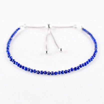 OdrillionGems A+ Genuine Lapis Lazuli Stone Beads Bolo Bracelet Natural Gemstones Crystals Handmade Minimalist Jewelry Rhodium Plated 925 Sterling Silver Adjustable Slider Chain 10 inch