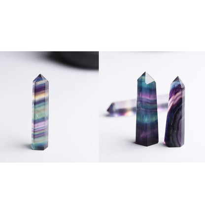 Comidox 2Pcs Natural Rainbow Fluorite Quartz Crystal Hexagonal Wand Healing Crystal Stone Purple Green Gem for Feng Shui Decor Home Office Decor