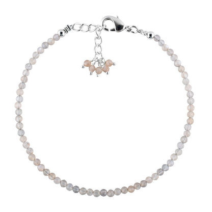 QNAVIC Grey Moonstone Micro Beads Dainty Bracelet for Women, Natural Gemstone Jewelry, Healing Chakra Crystals June Birthstone Gift for Her, Silver Plated Chain 8 inch