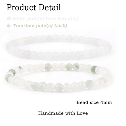 NCB 2-Piece 4mm Natural Crystal Gemstone Stretch Bracelets – ﻿Tianshan Jade, White Jade Handmade Reiki Energy Healing Jewelry for Meditation,Yoga, Unisex