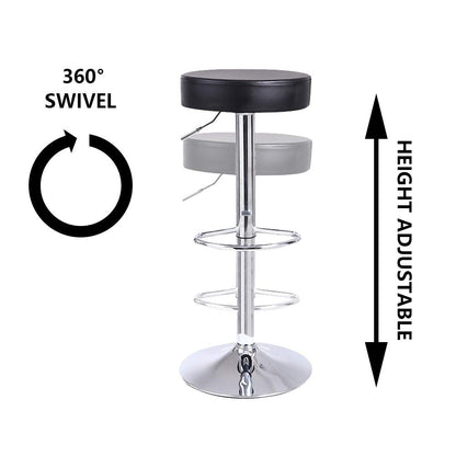 KKTONER Round Bar Stool PU Leather with Footrest Height Adjustable Swivel Pub Chair Home Kitchen Bar stools Backless Stool (Black)