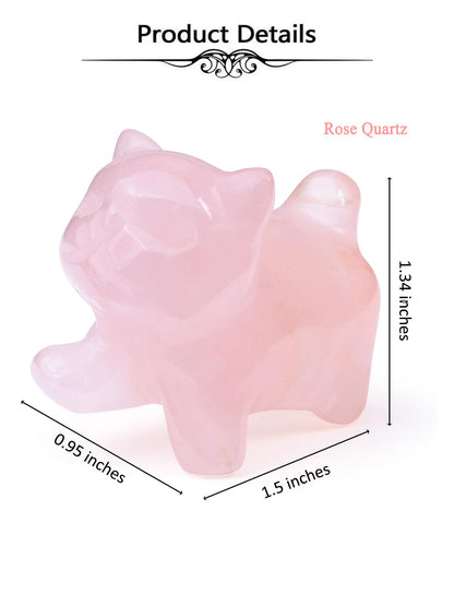 Top Plaza 1 PC Rose Quartz Crystal Cute Cat Figurine Gifts Carved Healing Lucky Home Decor Natural Gemstone Cats Collectibles Pocket Sculpture for Cat Lovers