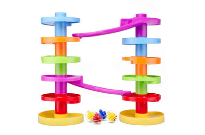 WEofferwhatYOUwant Advanced Ball Drop Toy – 16-Piece STEM Playset for Toddlers with 2 Purple Bridges & 8 Spiral Ramps | Creative Building Fun | Safe 9M+ | Interactive Family Play | Durable, Stackable