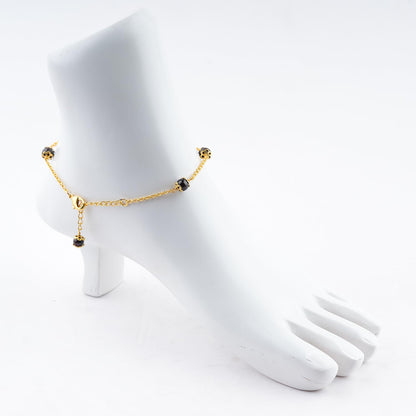 JEWEL OF ROCKS Trendsetting BLACK OBSIDIAN Anklet, Handmade Craft, Anklet Beads Bracelet, Chakra Healing Anklet, Gemstone Women Jewelry, Hypoallergenic Gold Plated Brass Anklet 9 inch+1.5"