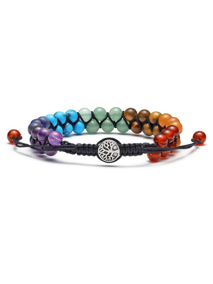 MANIFO 7 Chakra Healing Crystals Bracelet Womens Reiki Stone Rope Braided Gemstone Bracelets with Life Tree Charm Christmas Gift