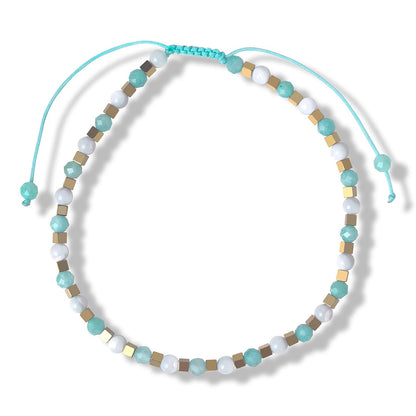 BEADSENER Green Amazonite Adjustable Charming Bracelet for Women, 3mm Natural Shell Gemstone Hematite Stone Beads, Pull String Slider Metal Free Design Waterproof, Gift for Her Daily Wear