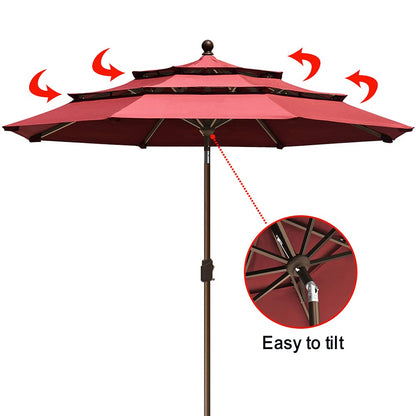 EliteShade USA 10-Year-Non-Fading 9ft 3-Tier Market Patio Umbrella, Commercial Grade Outdoor Table Umbrella with Crank Open, Windproof & UPF 50+ UV Protection, Heavy Duty Ventilation for Garden, Deck, Pool, Backyard, Beach & Bistro, Burgundy