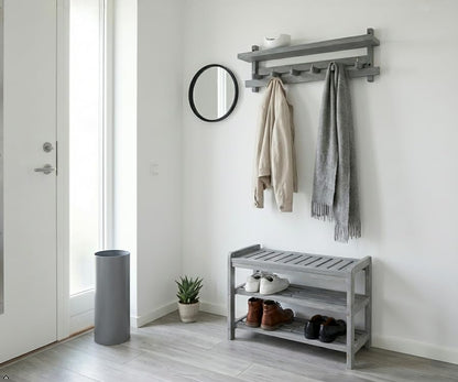 APPAFUN 27-Inch Wooden Shoe Bench for Entryway, 3-Tier Storage Organizer, Rustic Shoe Rack Bench for Narrow Spaces, Brush Grey