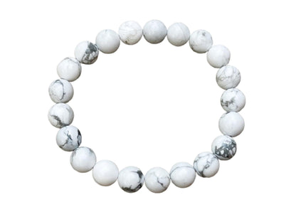 GAF TREASURES White Howlite Crystal Bead Bracelet 8mm, Genuine White Howlite Stretch Gemstone Bracelet, Healing Crystal Bracelet, Gift for Men & Women (1)