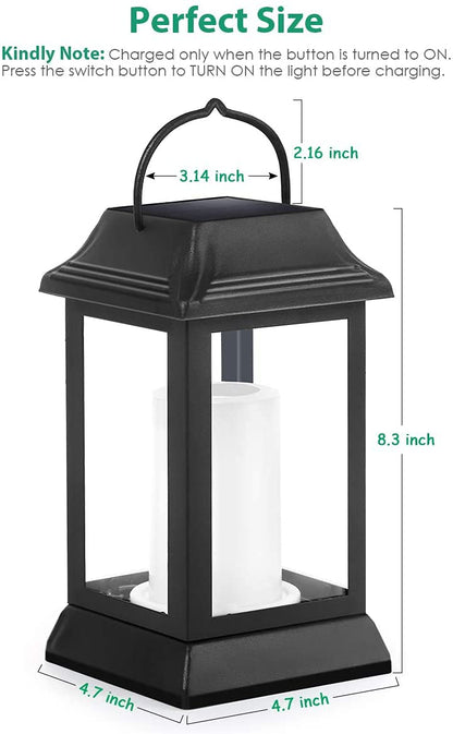 TomCare Solar Lights Metal Flickering Flame Solar Lantern Outdoor Hanging Lanterns Decorative Lighting Heavy Duty Solar Powered Waterproof Umbrella Lighting for Garden Yard Patio Deck, 2 Pack（Black）